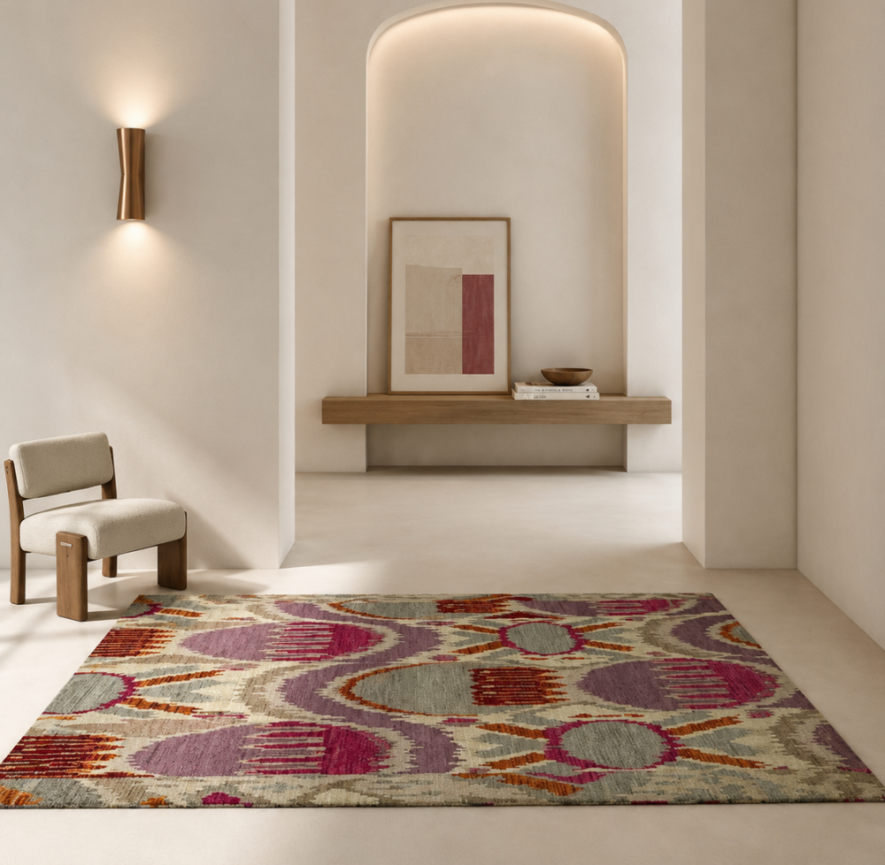 Bind Ikat Hand-Knotted Wool Rug
