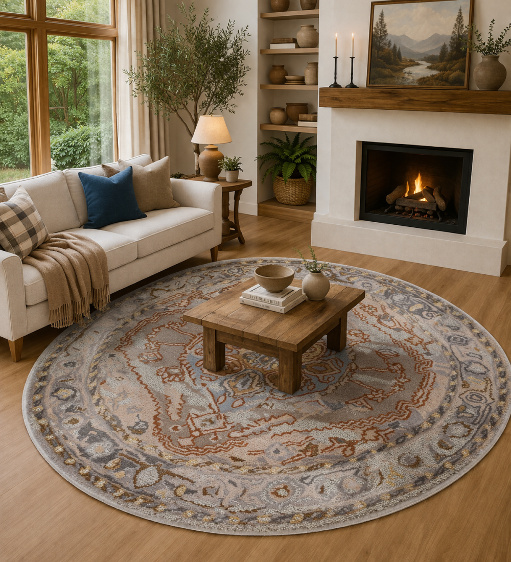 Magical Round Transitional Art Silk Rug