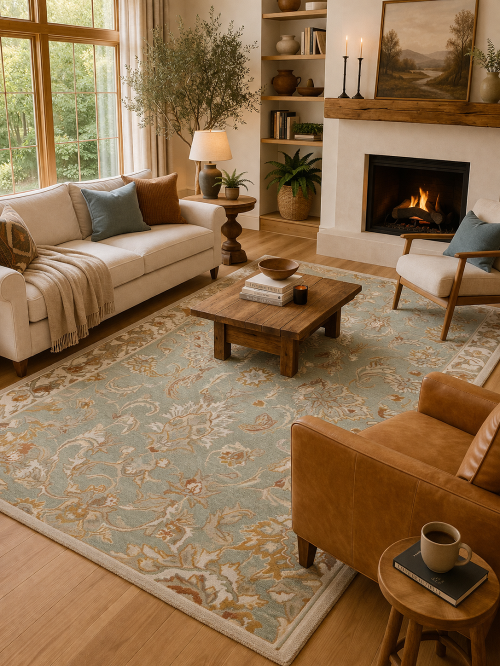 Medina Ice Blue Wool Oriental Rug