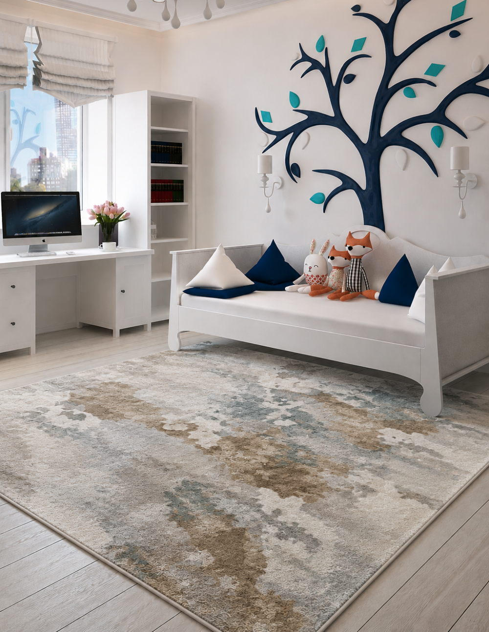 Silver Dawn Modern Art Silk Rug