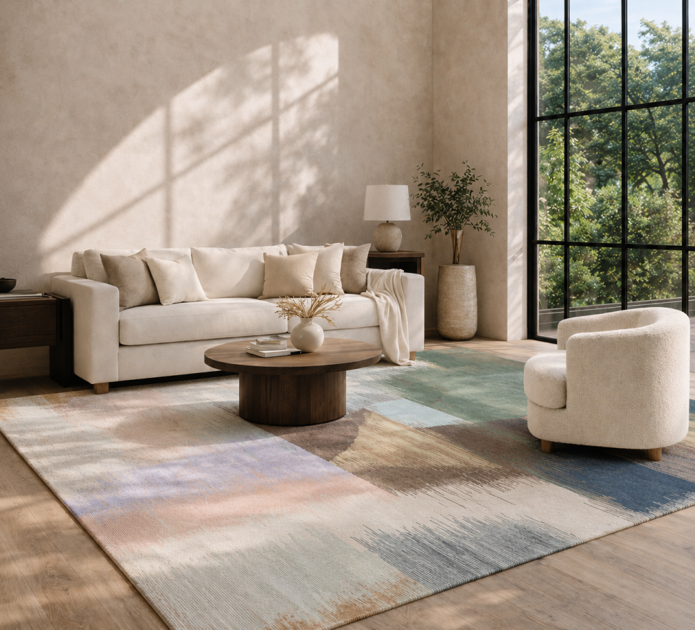 Brush Strokes Wool + Bamboo Silk Knotted Rug