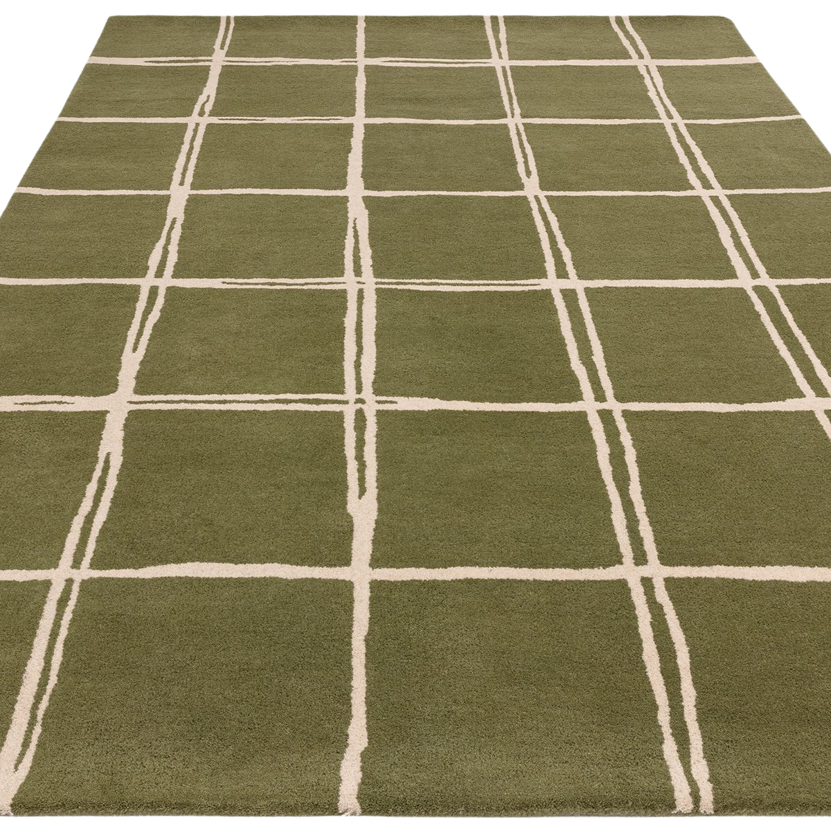 ALBANY GRID OLIVE WOOL RUG FLOORSHOT