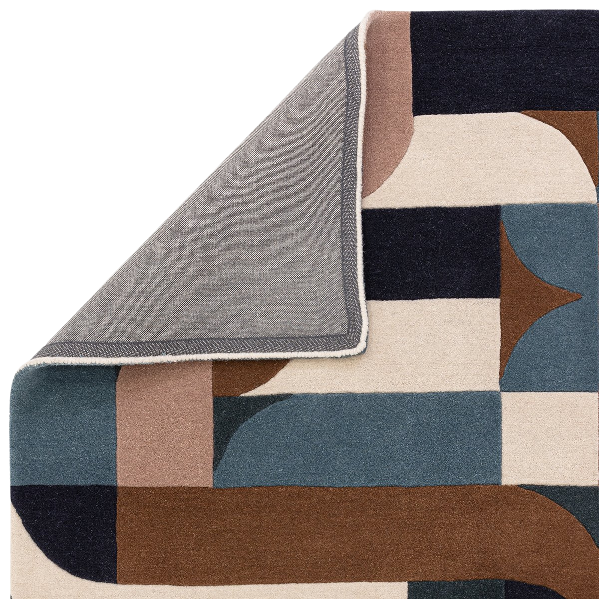 KLOTSKI TEAL GEOMETRIC WOOL RUG BACK