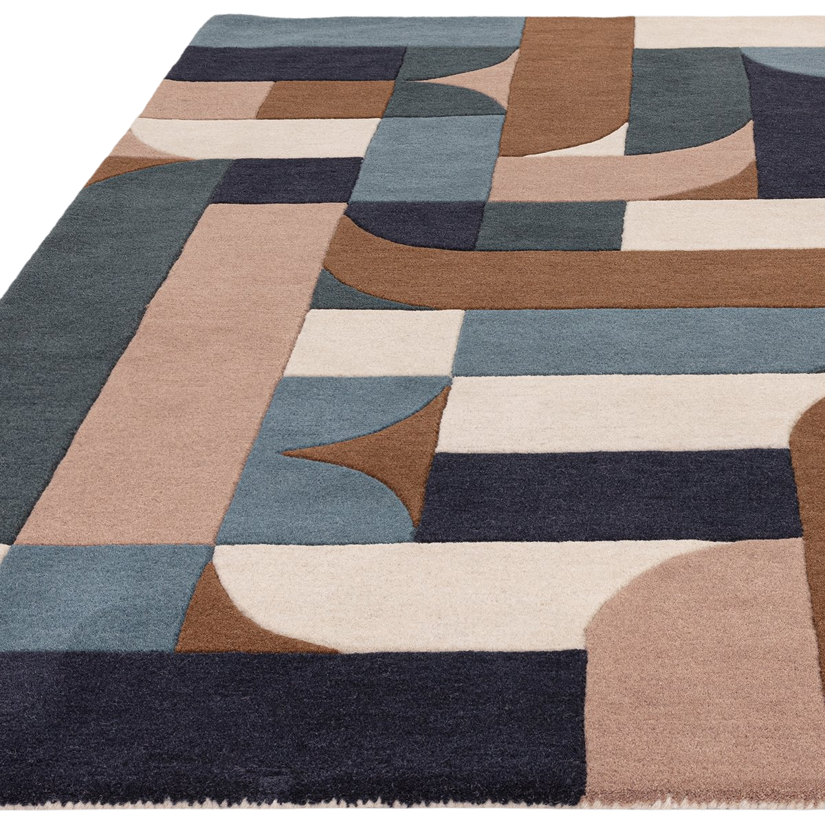 KLOTSKI TEAL GEOMETRIC WOOL RUG FLOOR SHOT