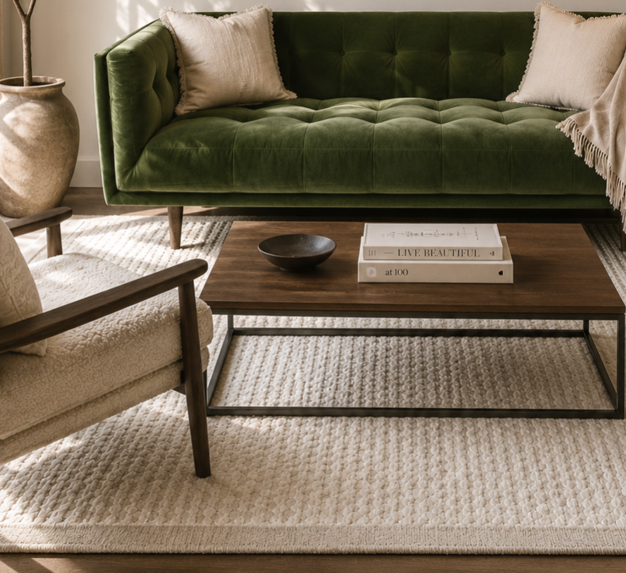 LUXE SPOTTED BEIGE BAMBOO SILK RUG LIFESTYLE2